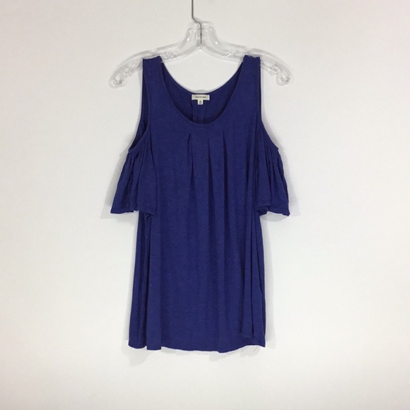 2/$25! GUC Max Studio Women's Large Super Stretchy Dark Blue Open Shoulder Top - Picture 3 of 7